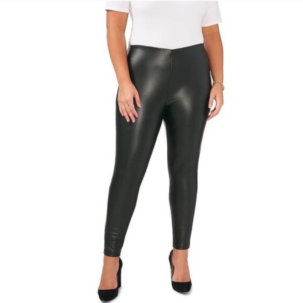 Vince Camuto Black Faux Leather Pull On Pants Leggings Sz 2X